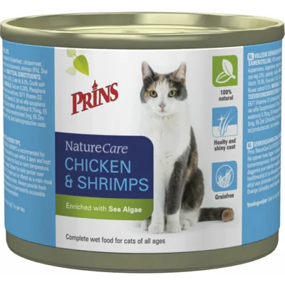 Prins NatureCare kip met garnalen natvoer kat 1 tray (6 x 200 g)