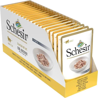 Schesir tonijn met kip (jelly) natvoer kat (zakjes 85 g) 1 doos (20 x 85 g)