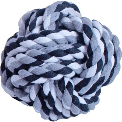 Touwbal geknoopt katoen hondenspeelgoed (10 cm) Zwart/Wit