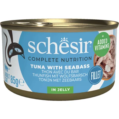 12x Schesir Katten Natvoer Blik Tonijn en Zeebaars 85 gr