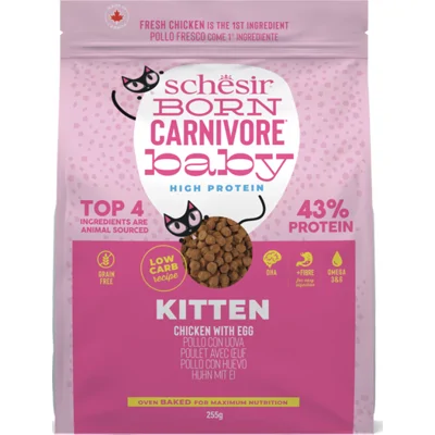 8x Schesir Born Carnivore Kitten Kattenvoer Chicken&Egg 255 gr