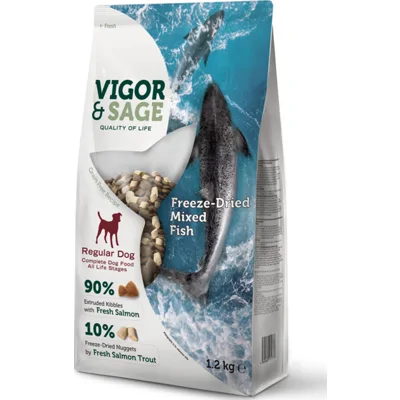 Vigor&Sage Hondenvoer Droog Adult Regular Freeze-Dried Mixed Fish 1,2 kg