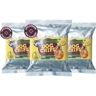 3x Smoofl Hondensnack Dog Chips Struisvogel 50 gr