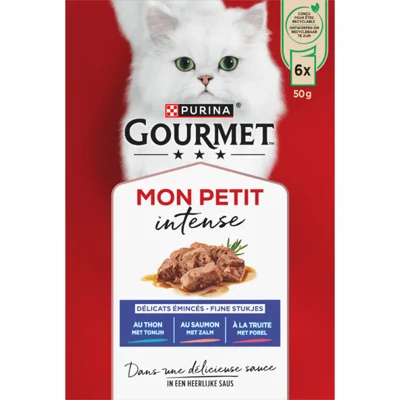 GOURMET Mon Petit Intense vis met Tonijn, Zalm, Forel kattenvoer nat 6x50gr