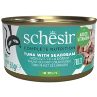 12x Schesir Katten Natvoer Blik Tonijn en Zeebrasem 85 gr
