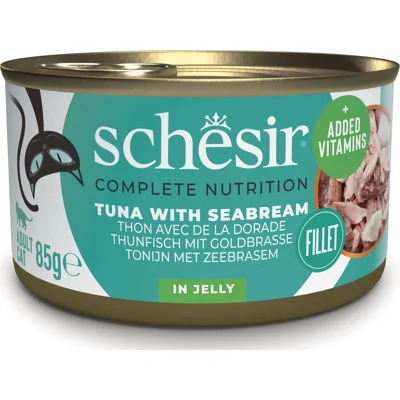 12x Schesir Katten Natvoer Blik Tonijn en Zeebrasem 85 gr