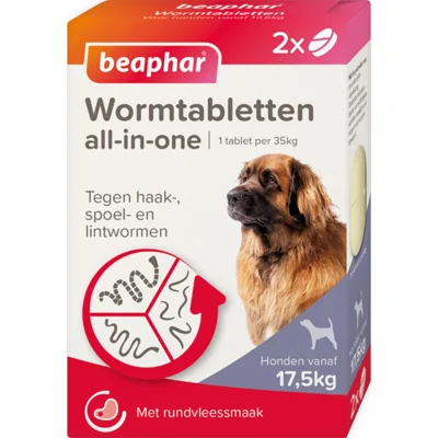 6x Beaphar All-in-one Ontworming Tabletten Hond 17,5 - 70 kg 2 tabletten