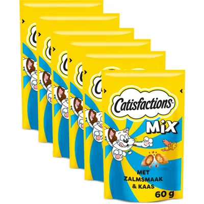 6x Catisfactions Kattensnoepjes Zalm - Kaas 60 gr