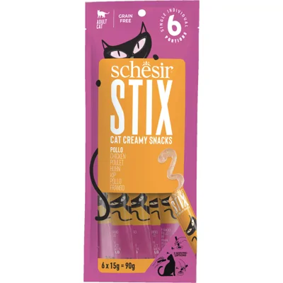 12x Schesir Kattensnack Stix Kip 6 x 15 gr