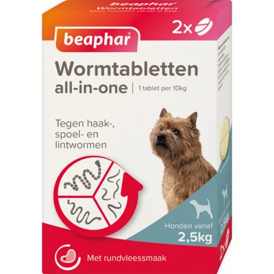 6x Beaphar All-in-one Ontworming Tabletten Hond 2,5 - 20 kg 2 tabletten