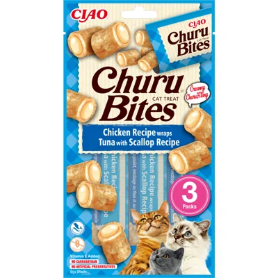 Ciao Kattensnack Churu Bites Tonijn - Sint Jacobsschelp 30 gr