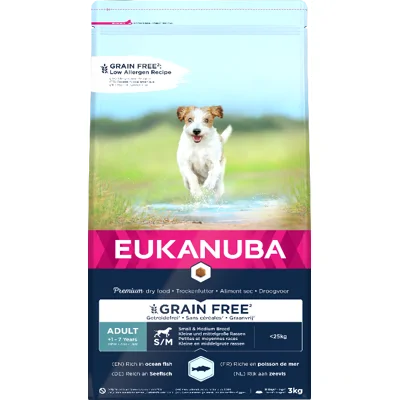 Eukanuba graanvrij zeevis kleine & middelgrote rassen hondenvoer 3kg zak
