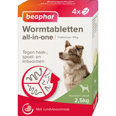 6x Beaphar All-in-one Ontworming Tabletten Hond 2,5 - 40 kg 4 tabletten