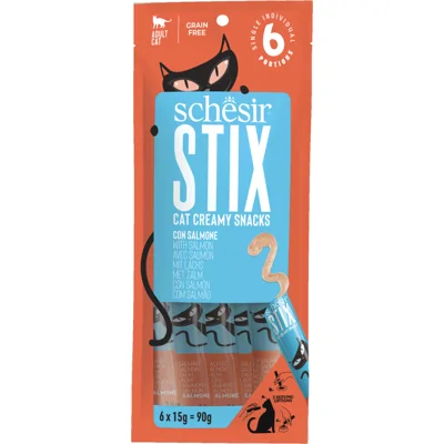 12x Schesir Kattensnack Stix Zalm 6 x 15 gr