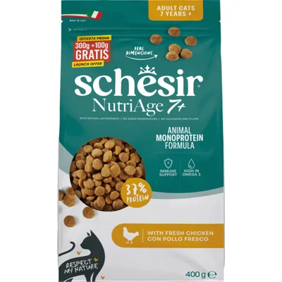 Schesir Monoproteïne Promo Kattenvoer Droog Nutriage 7+ Kip 400 gr