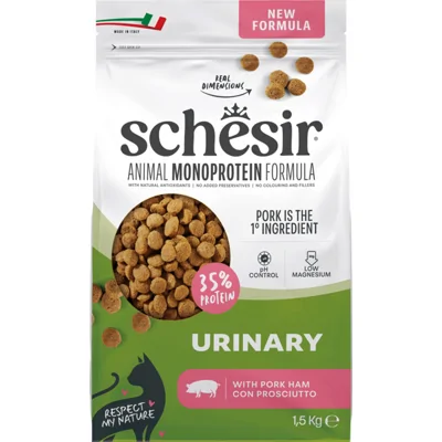 6x Schesir Monoproteïne Kattenvoer Droog Urinary Ham 1,5 kg