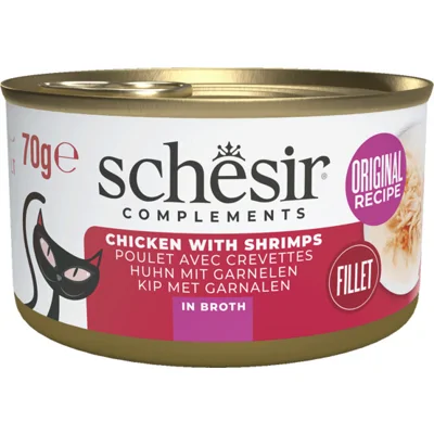 12x Schesir Kattenvoer Garnaal in Bouillon 70 gr