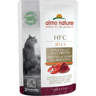 48x Almo Nature HFC Jelly Kattenvoer Nat Blikje Tonijnfilet&Kreeft 55 gr