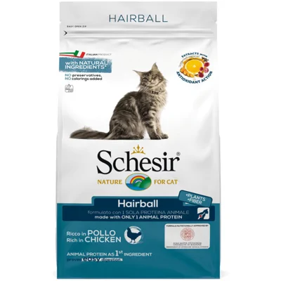 8x Schesir Kattenvoer Dry Hairball Kip 400 gr