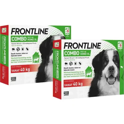 2x Frontline Combo Spot On Anti Vlooien en Teken Druppels Hond vanaf 40 kg 6 pipetten