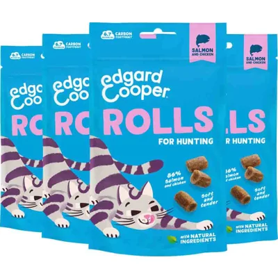 4x Edgard&Cooper Adult Rolls Kattensnack Zalm 45 gr
