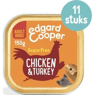 Edgard & Cooper Kip & Kalkoen hond natvoer kuipjes 11 x 150gr