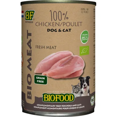 12x BF Petfood Biofood Organic Hond en Kat 100% Kip 400 gr