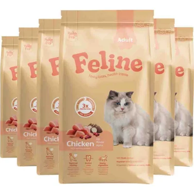 6x HobbyFirst Feline Kattenvoer Droog Adult Kip 1,5 kg