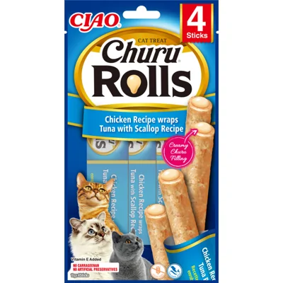 Ciao Kattensnack Churu Rolls Tonijn - Sint Jacobsschelp 40 gr
