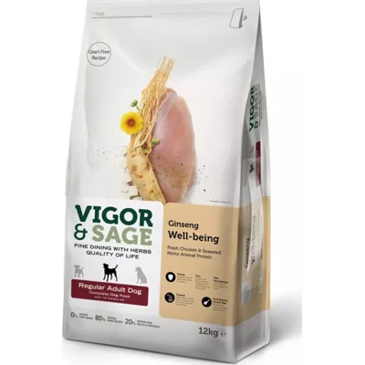 Vigor&Sage Hondenvoer Regular Well-Being Ginseng 12 kg