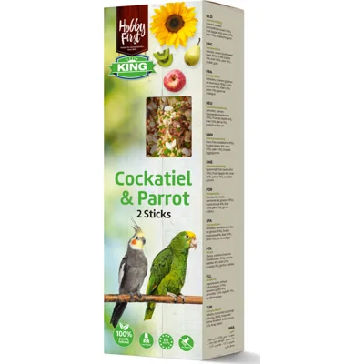 8x HobbyFirst King Sticks Valkparkieten&Papegaai Fruit 180 gr