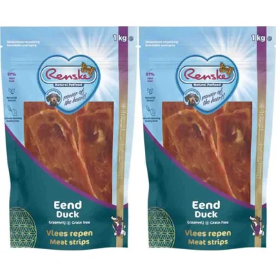 2x Renske Hondensnack Gezonde Beloning Vlees Strip Eend 1 kg