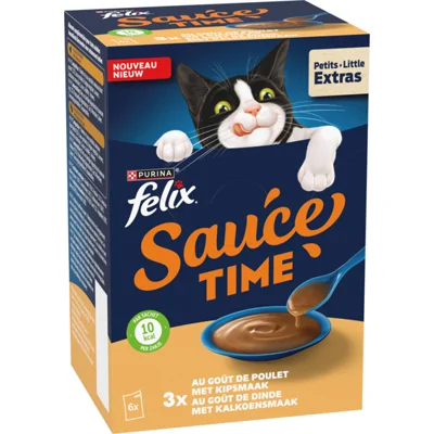 Felix Kattensnack Sauce Time Kip & Kalkoen 6x40 gr