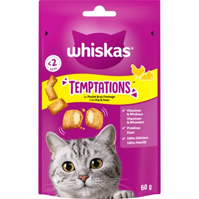 Whiskas Temptations Kip / kaas Kattensnoep 60 gr