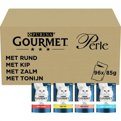 Gourmet Perle Duo Land & Zee (rund, kip, zalm, en tonijn) kattenvoer nat 96x85gr
