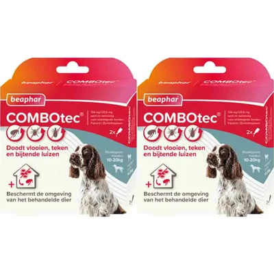 2x Beaphar Combotec Anti Vlooien en Teken Druppels Hond 10-20 kg 2 pipetten