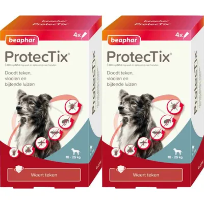 2x Beaphar ProtecTix Hond Anti Vlo & Teek 10-25 kg 4 pipetten