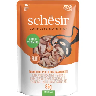 12x Schesir Kattenvoer Tonijn - Kip - Garnaal in Gelei 85 gr