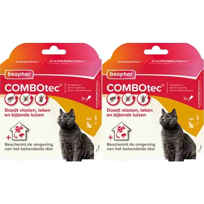 2x Beaphar Combotec Anti Vlooien en Teken Druppels Kat/Fret 2 pipetten