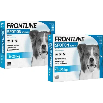 2x Frontline Spot On Anti Vlooien en Teken Druppels Hond 10 - 20 kg 6 pipetten