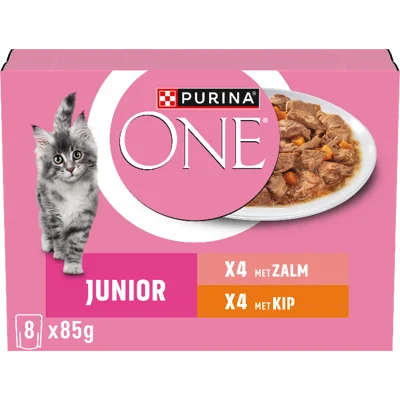 Purina ONE Junior Kattenvoer Nat Kip&Zalm 8 x 85 gr