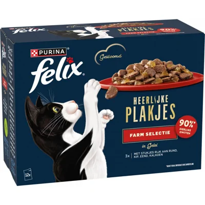 Felix Kattenvoer Nat Heerlijke Plakjes Gelei Farm selectie Multipack 12x80 gr