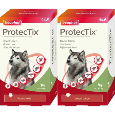 2x Beaphar ProtecTix Hond Anti Vlo & Teek 25-40 kg 4 pipetten