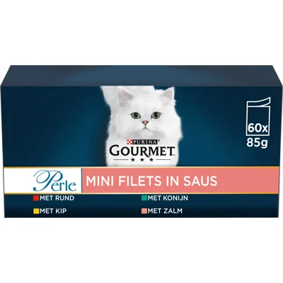 Gourmet Perle Mini Filets in saus kattenvoer natvoer kip konijn rund zalm 60 x 85gr