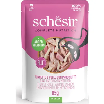 12x Schesir Kattenvoer Tonijn - Kip - Ham in Gelei 85 gr