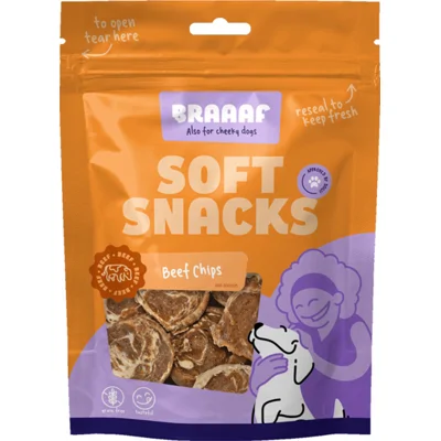 Braaaf Chips Hondensnack Rund Steak met Vis 85 gr