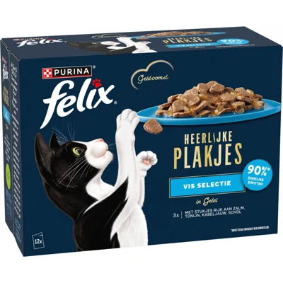 Felix Kattenvoer Nat Heerlijke Plakjes Gelei Vis Selectie Multipack 12x80 gr