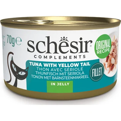 Schesir tonijn met barnsteenmakreel (jelly) natvoer kat (blikjes) 1 tray (12 x 70 g)