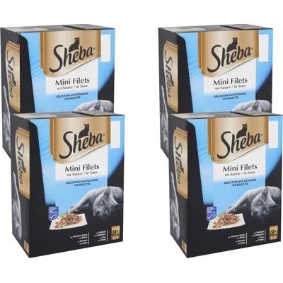 4x Sheba Mini Filets Adult Kattenvoer Natvoer Vis Selectie Maaltijdzakjes 12 x 85 gr