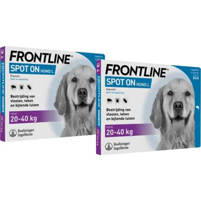 2x Frontline Spot On Anti Vlooien en Teken Druppels Hond L 20 - 40 kg 3 pipetten